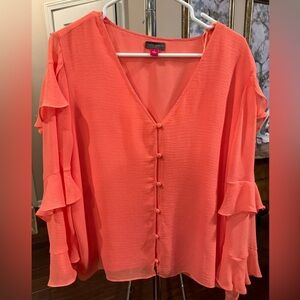 Vince Camuto Peach Ruffle Sleeve Blouse Size Large